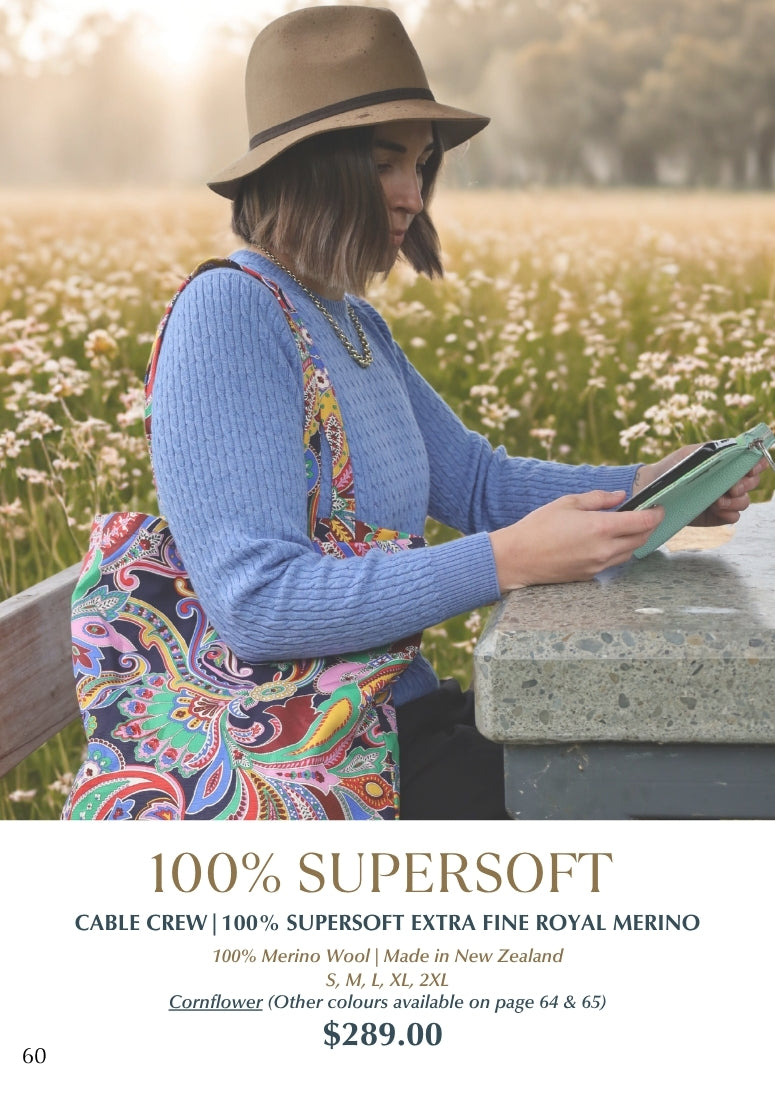 100% Supersoft Extra Fine Merino Cable Crew