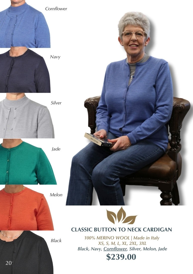 Classic Merino Button to Neck Cardigan