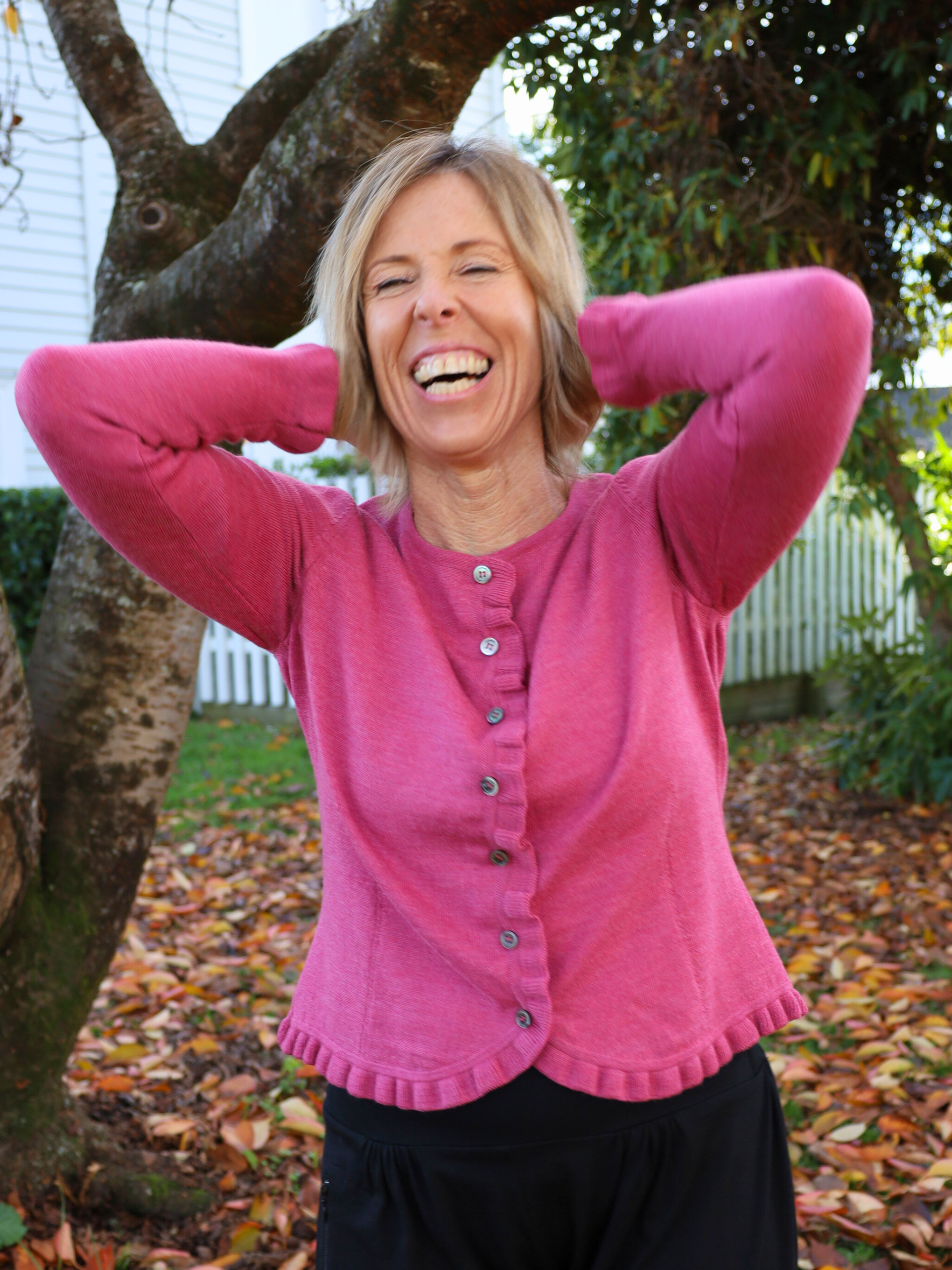 Merino Frill Trim Cardi Azelea
