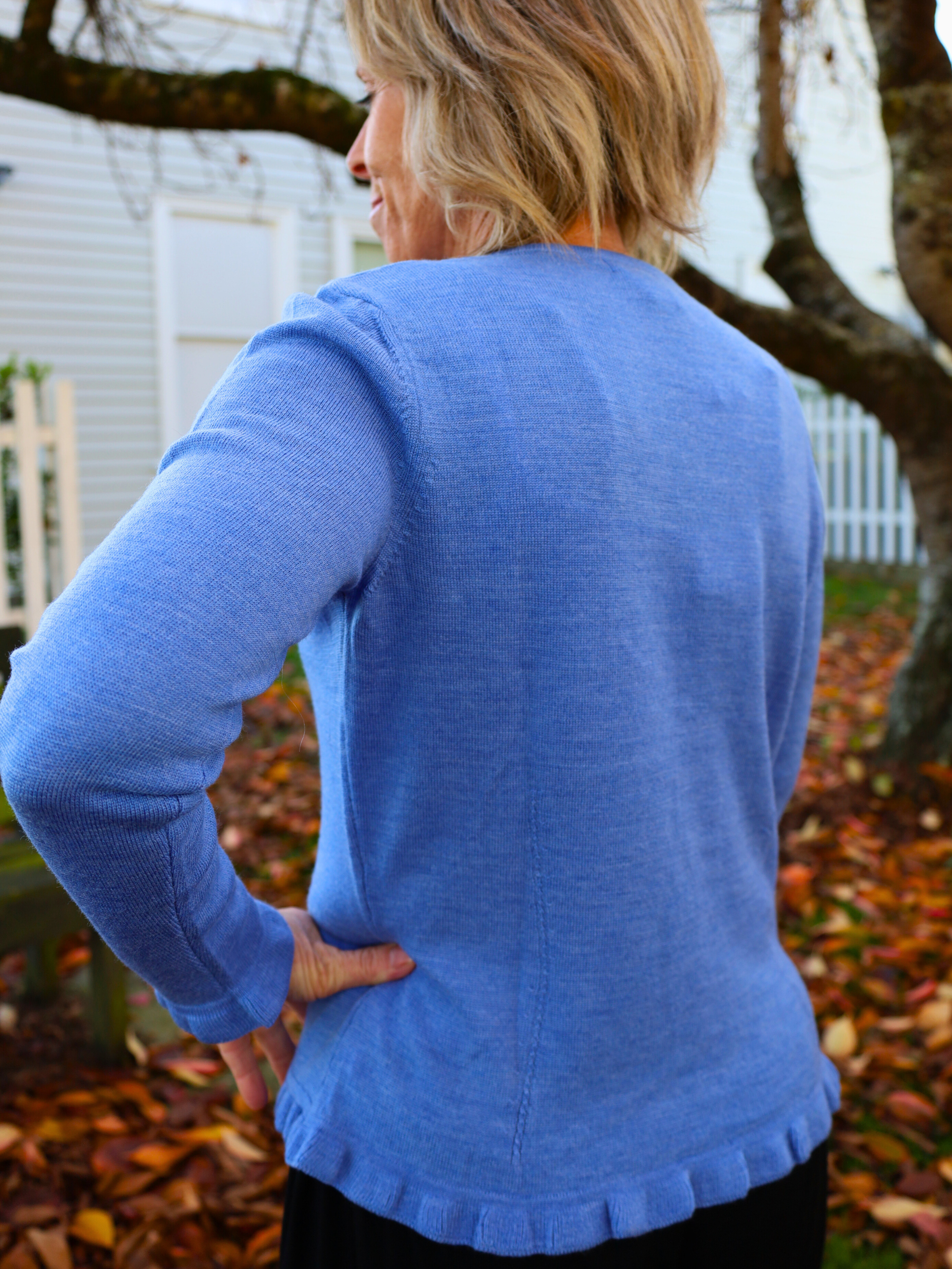 Merino Frill Trim Cardi cornfour back