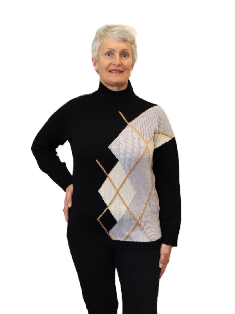 Multi Texture Argyle 100% Merino Jumper - Made in Italy