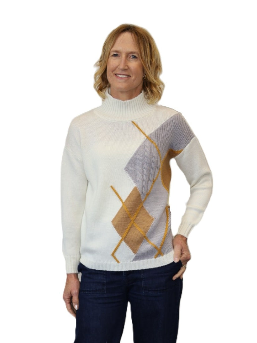 Multi Texture Argyle 100% Merino Jumper - Made in Italy