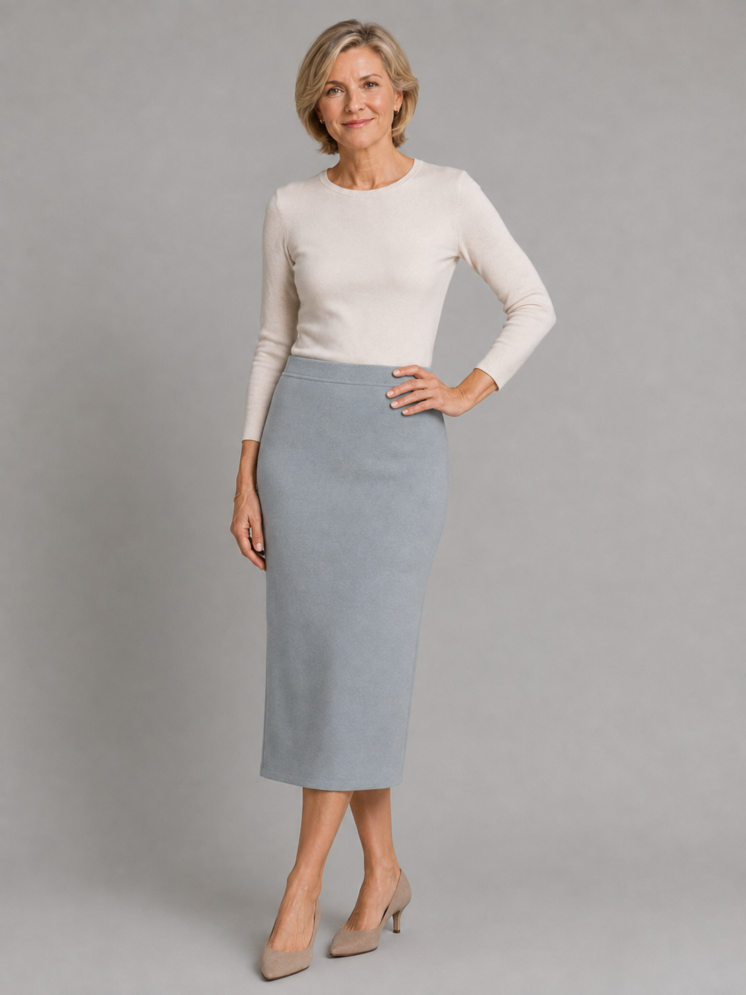 Italian Lined Merino Skirt – Mid Calf pewter