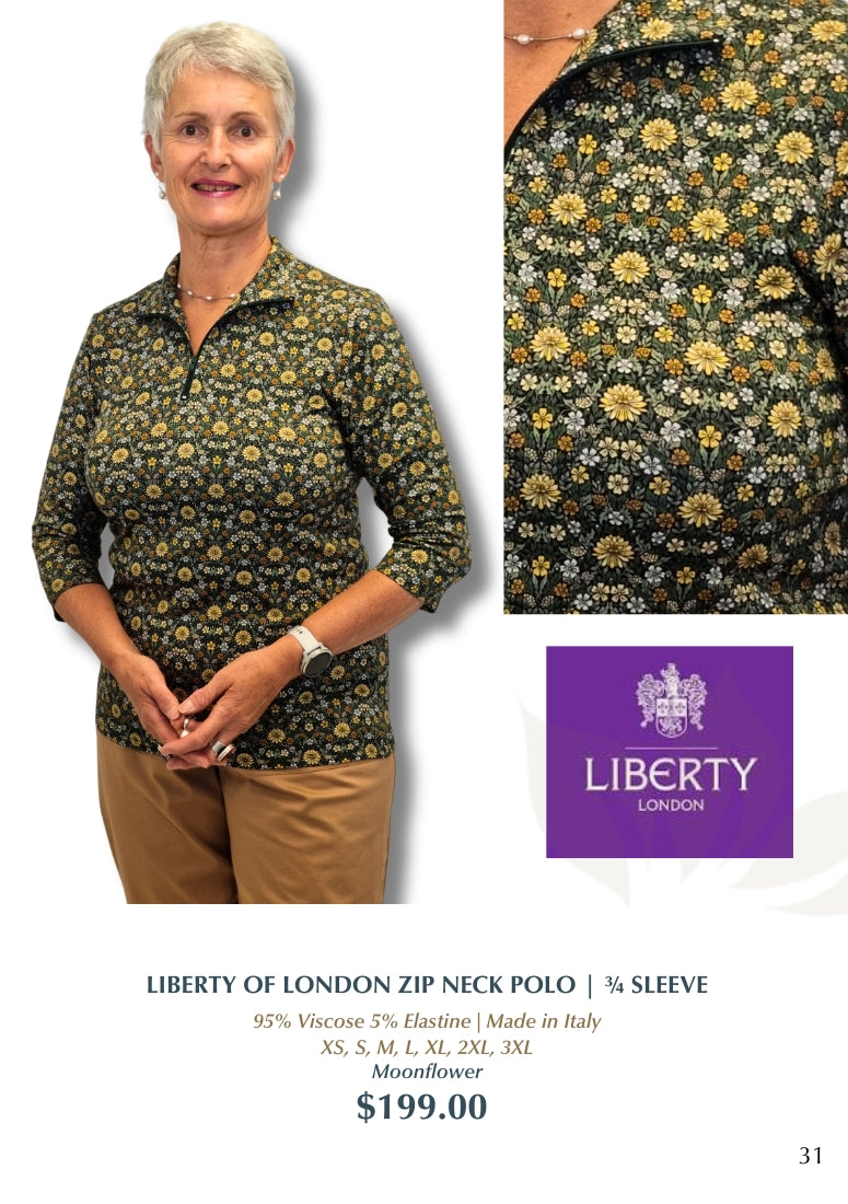 Liberty of London Zip Neck Polo | 3/4 Sleeve