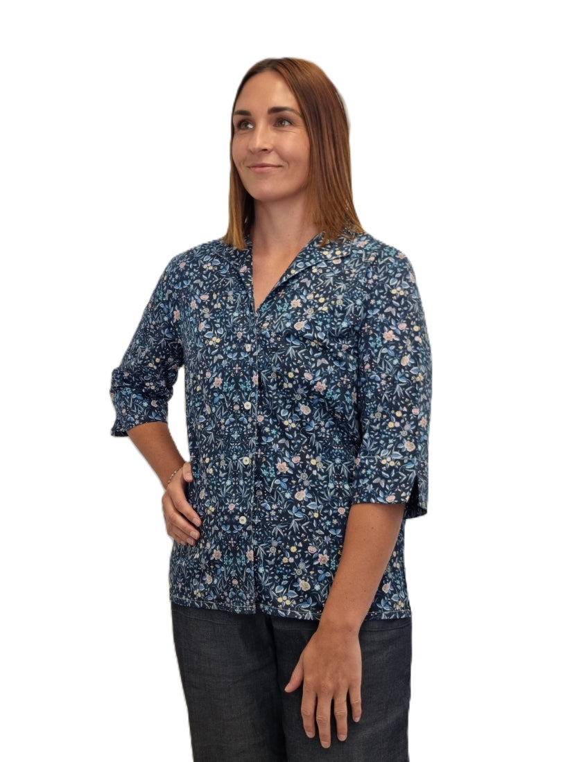 The Daniella Blouse: Wildflower Elegance in Tana Lawn Blues