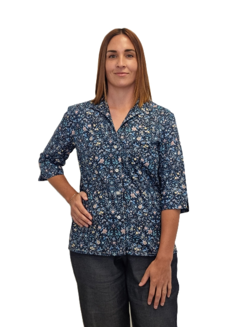 The Daniella Blouse: Wildflower Elegance in Tana Lawn Blues