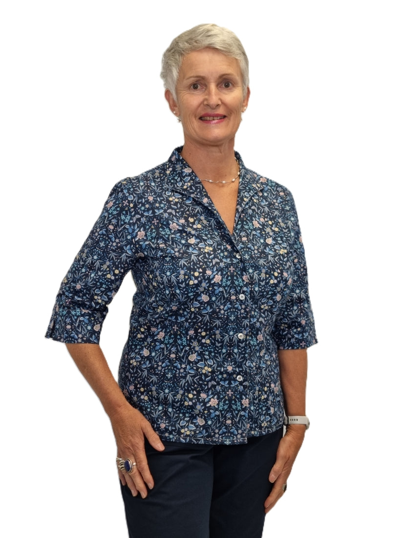 The Daniella Blouse: Wildflower Elegance in Tana Lawn Blues