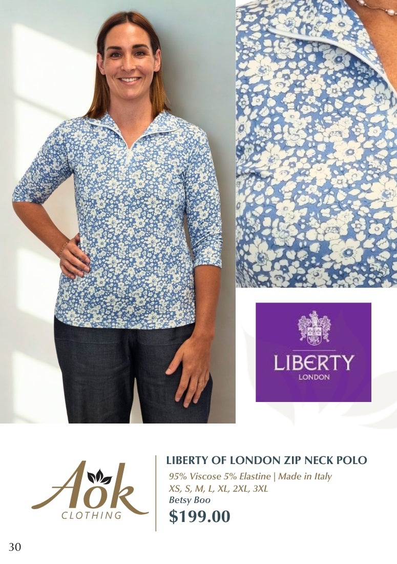 Liberty of London Zip Neck Polo | 3/4 Sleeve