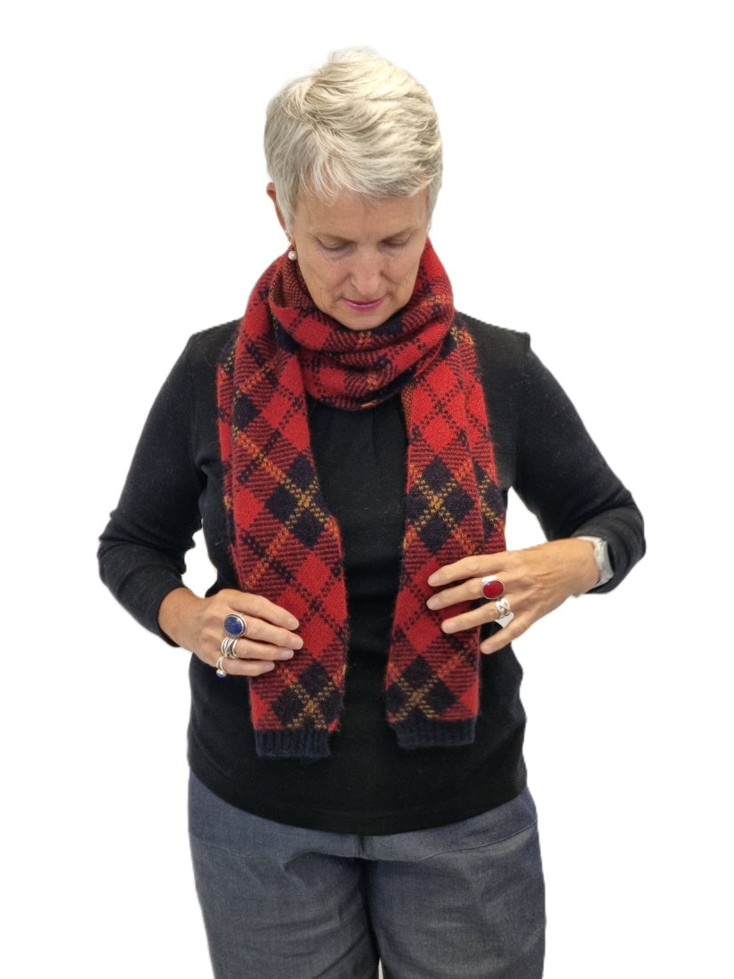 Merino Possum Tartan Scarf- red