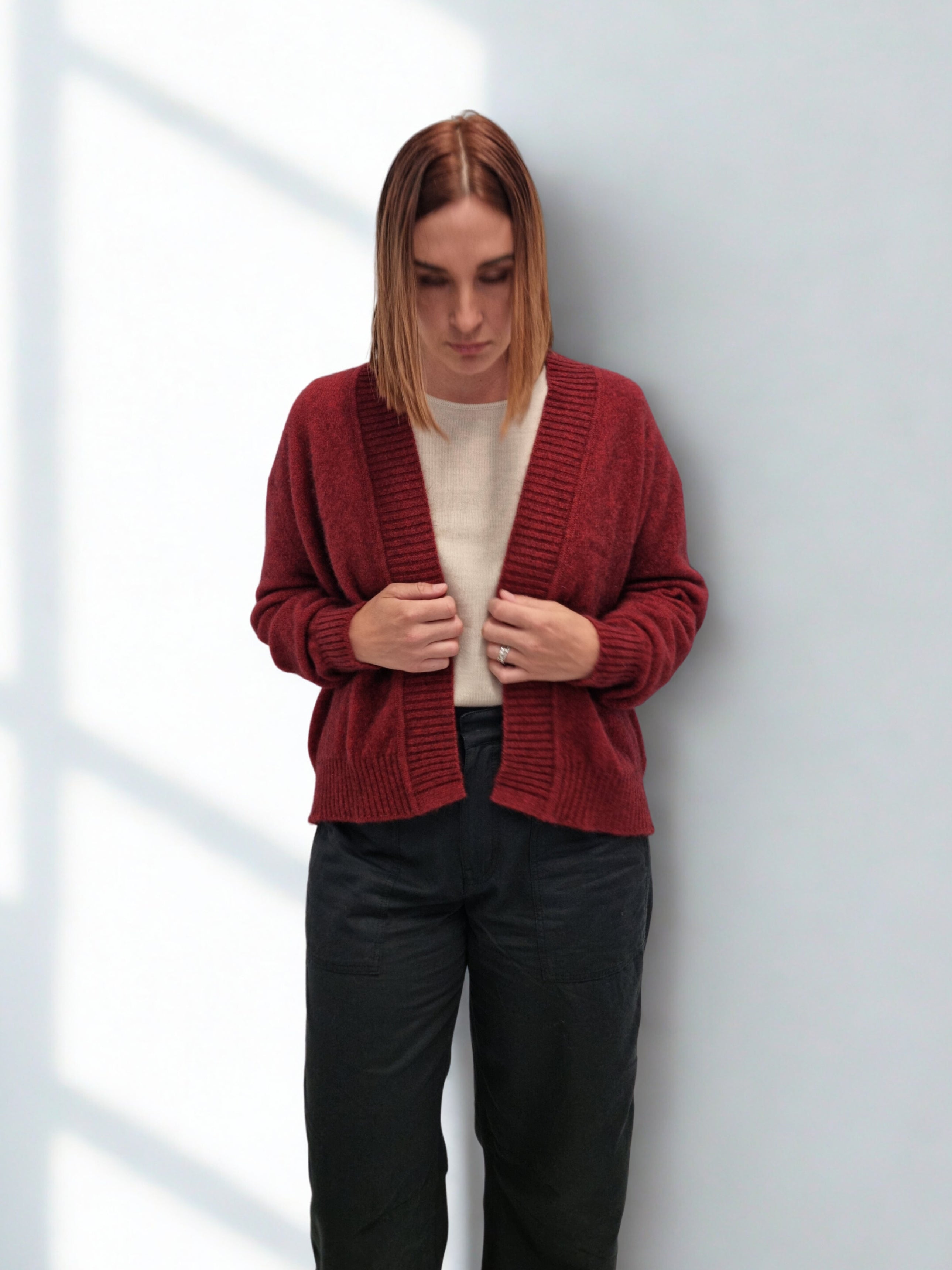 AOK Clothing Merino Possum Edge to Edge Cardigan sangria