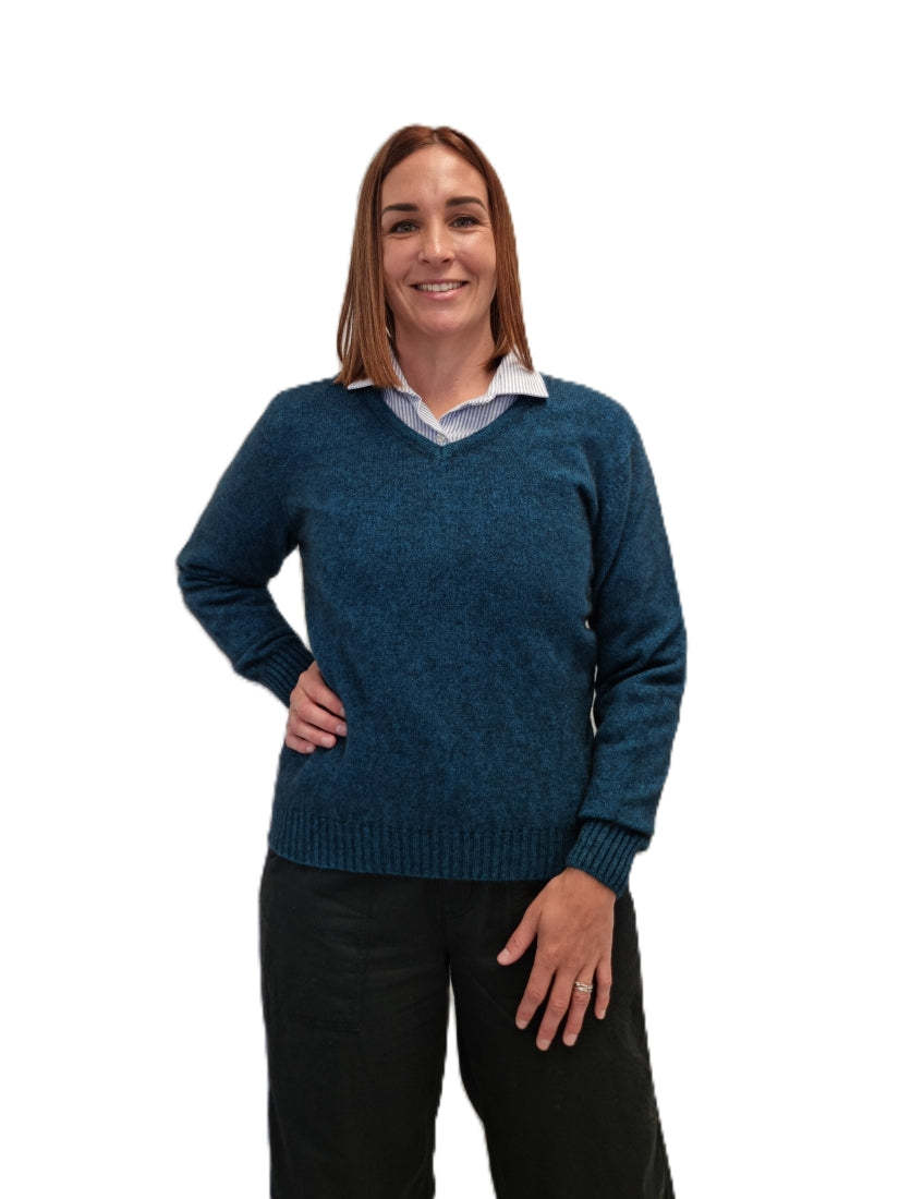 teasl tui merino possum ladies vee neck jumper