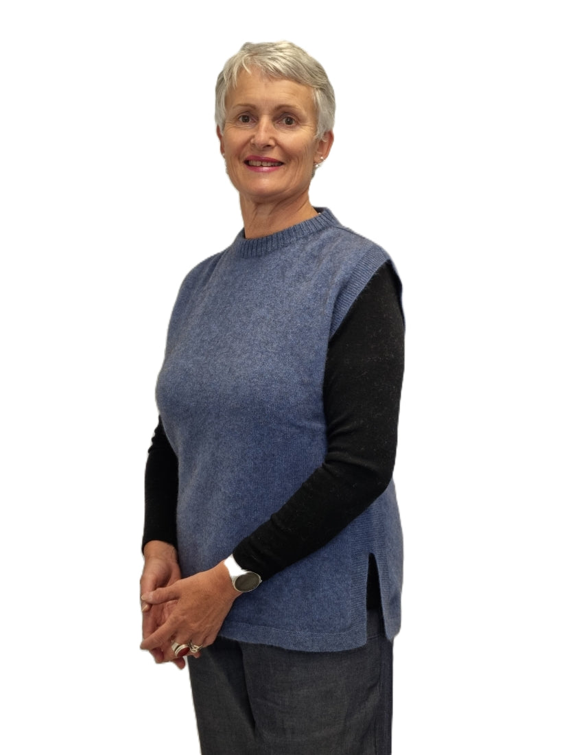 AOK Clothing Merino Possum Rib Neck Vest - blue