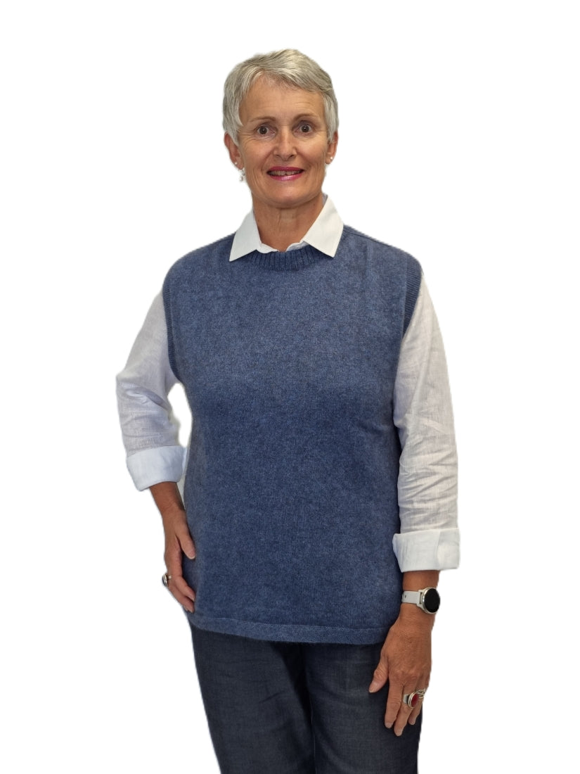 AOK Clothing Merino Possum Rib Neck Vest - blue