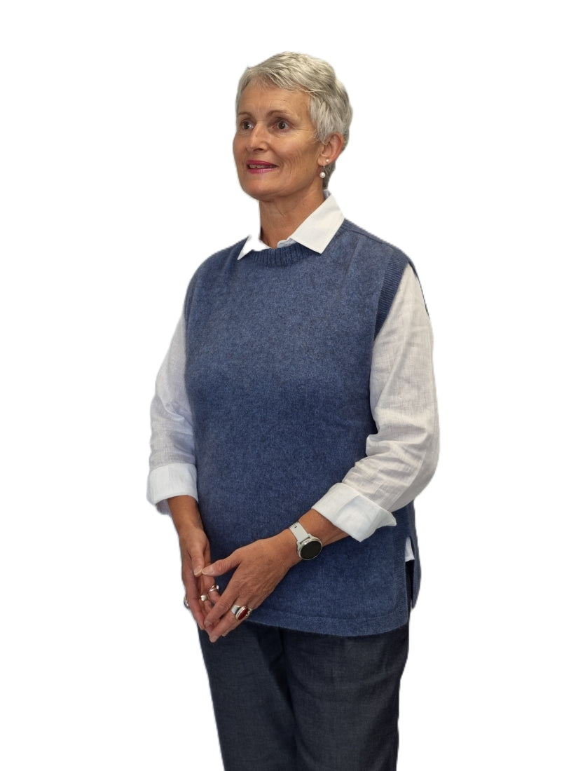 AOK Clothing Merino Possum Rib Neck Vest - Bahama