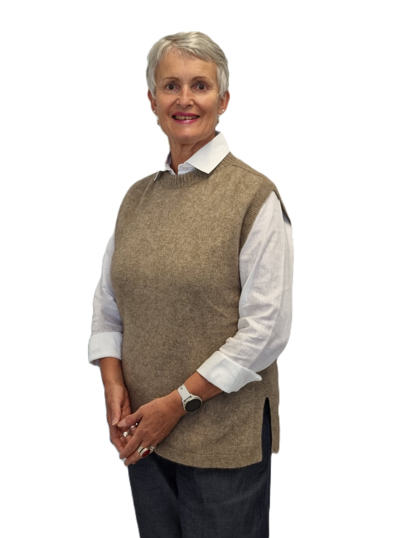 AOK Clothing Merino Possum Crew Neck Vest - oyster