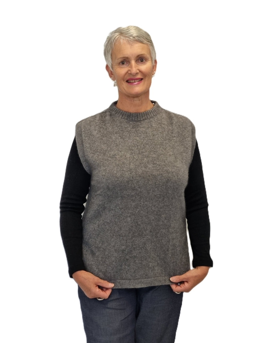 AOK Clothing Merino Possum Rib Neck Vest - Shale