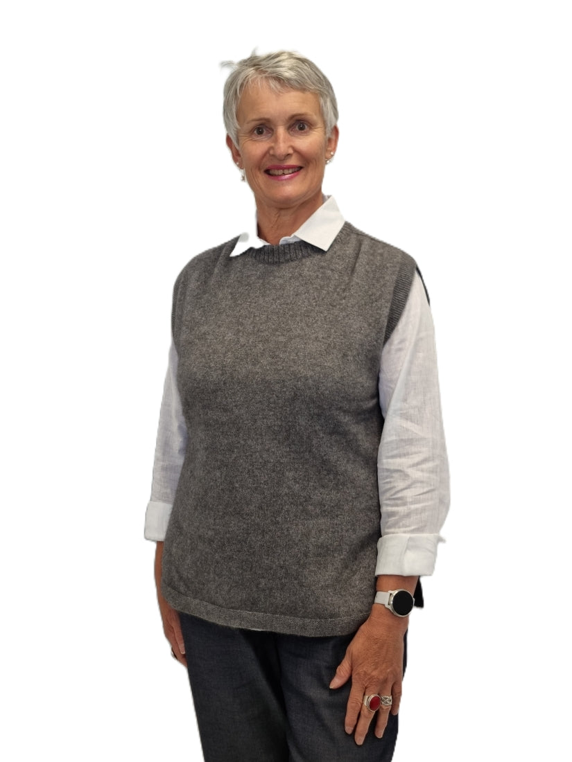 AOK Clothing Merino Possum Rib Neck Vest - Shale