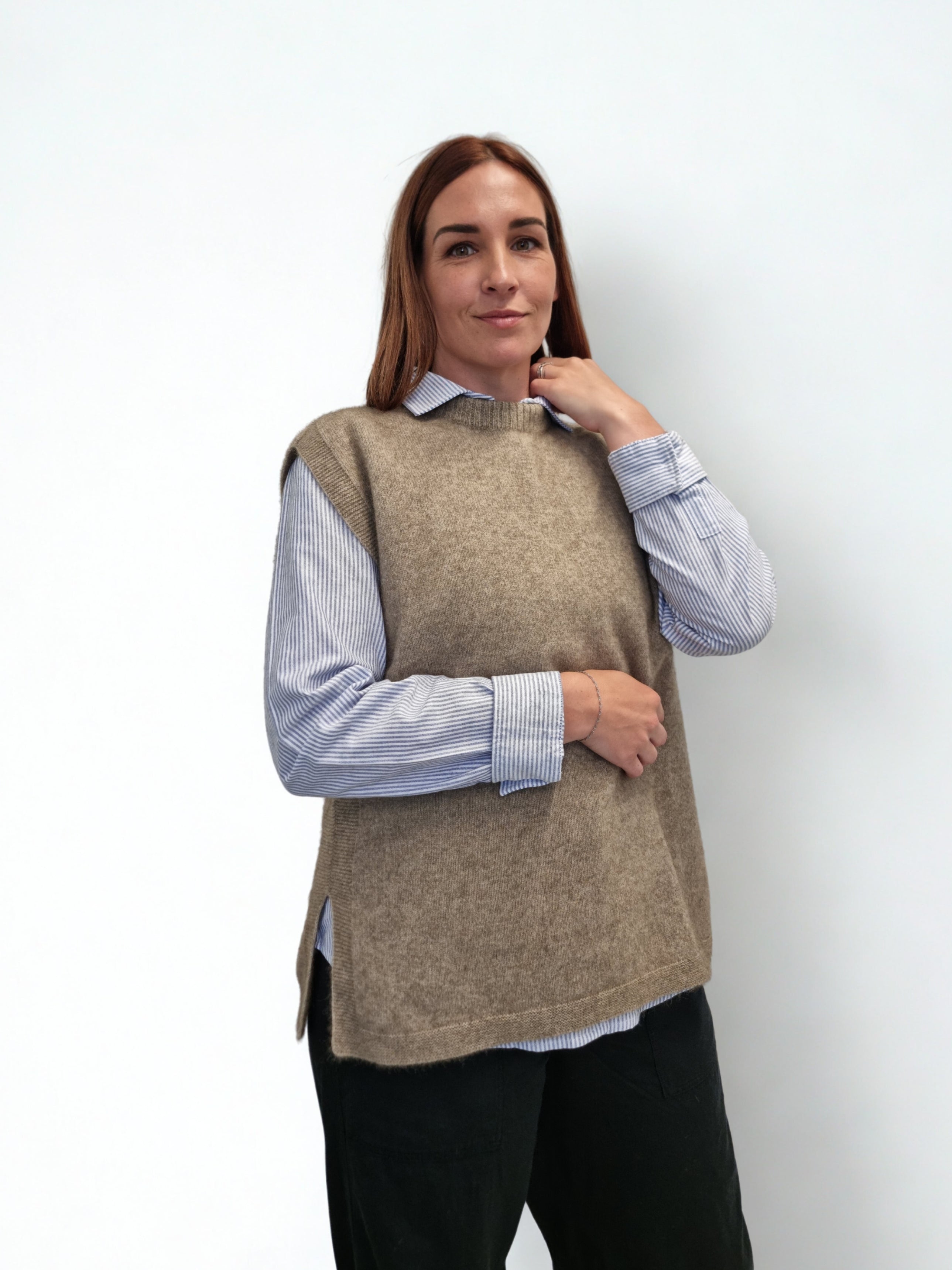 AOK Clothing Merino Possum Crew Neck Vest - oyster