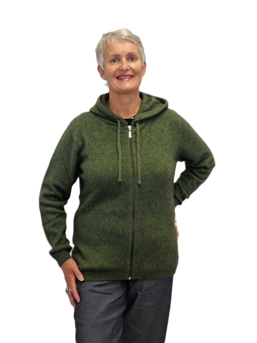 Merino Possum Zip Hoodie - Jungle green