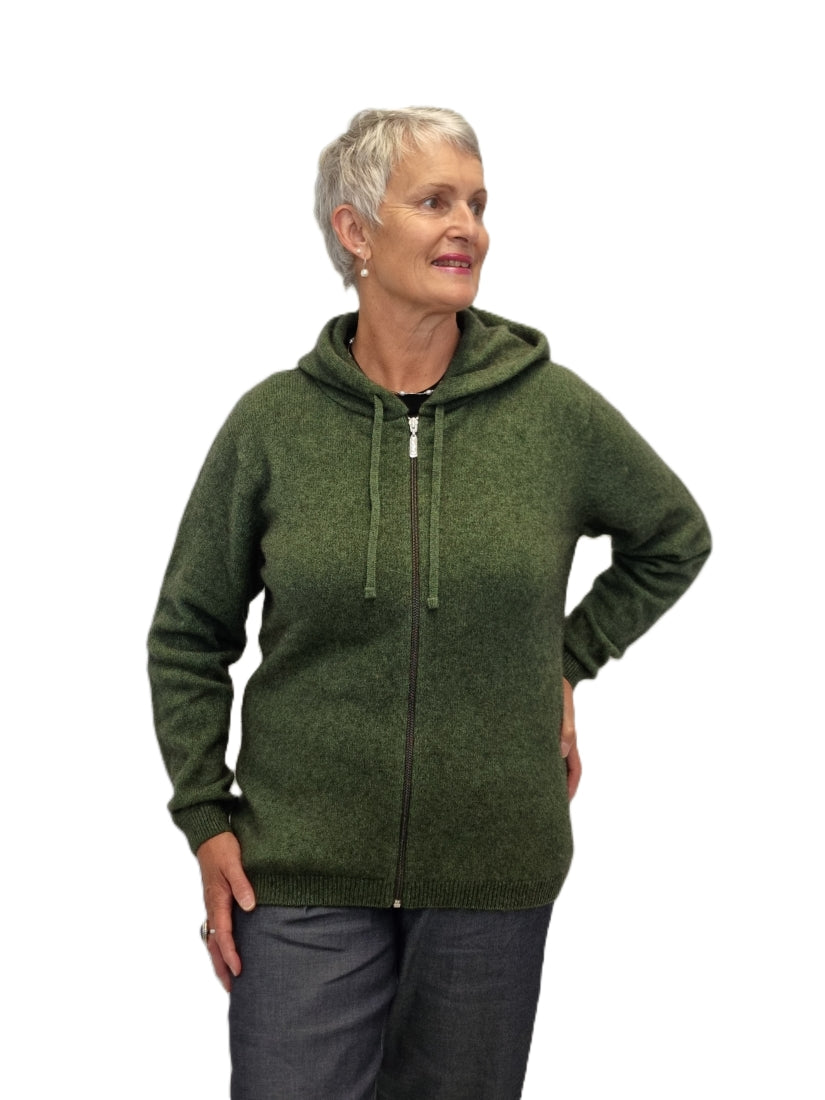 Merino Possum Zip Hoodie - Jungle green