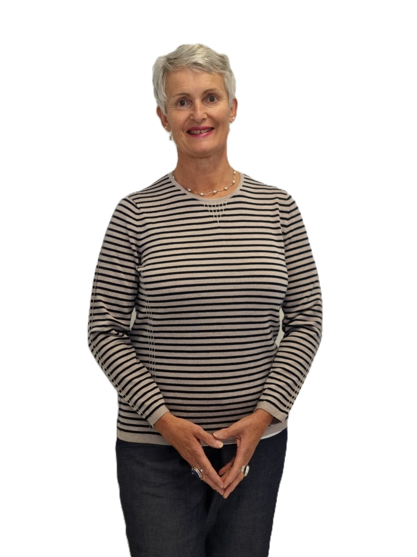 100% Extra Fine Super Soft Merino Tuck Stitch Stripe Jumper