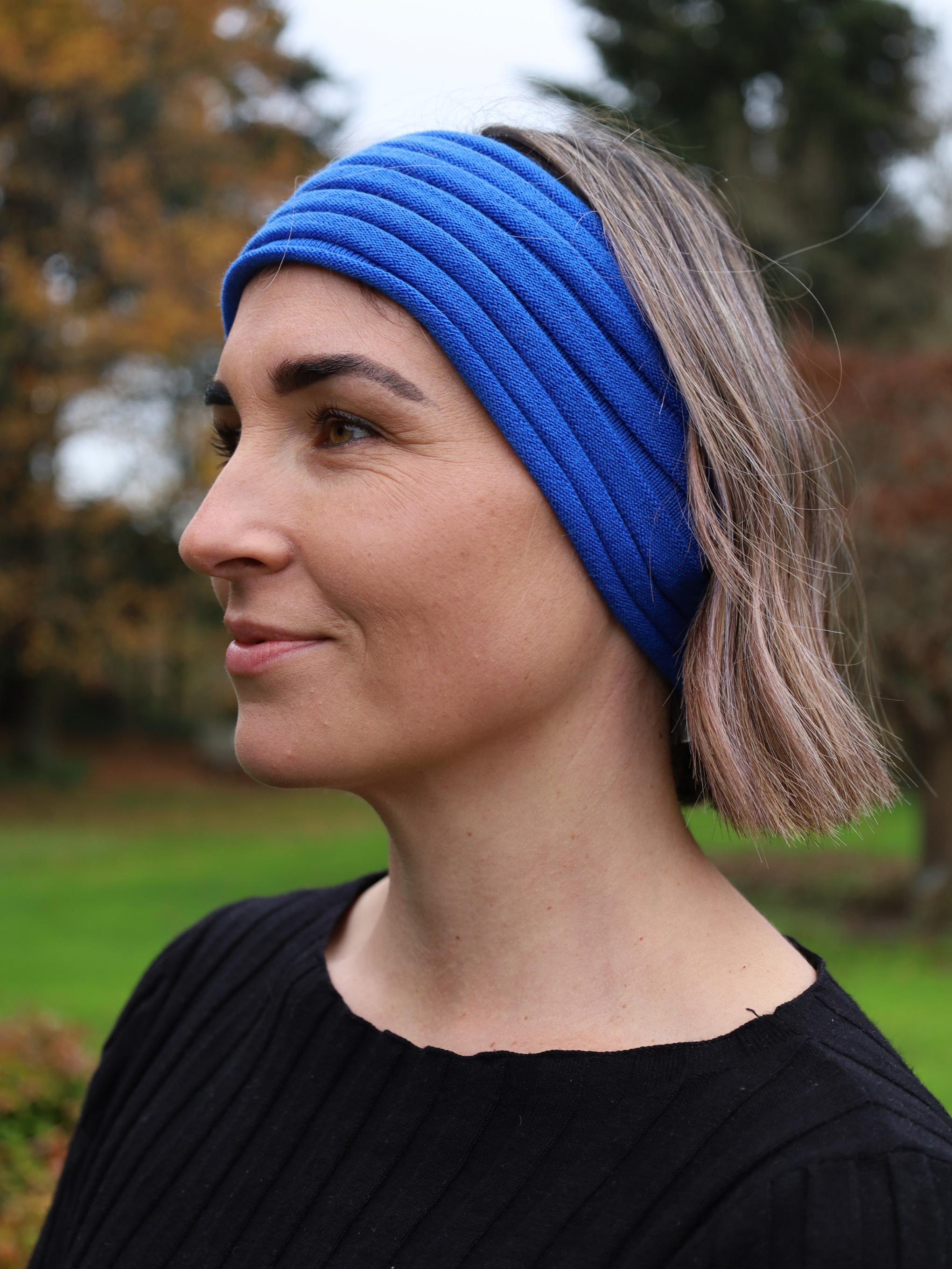 Ribbed merino headband  blue bright