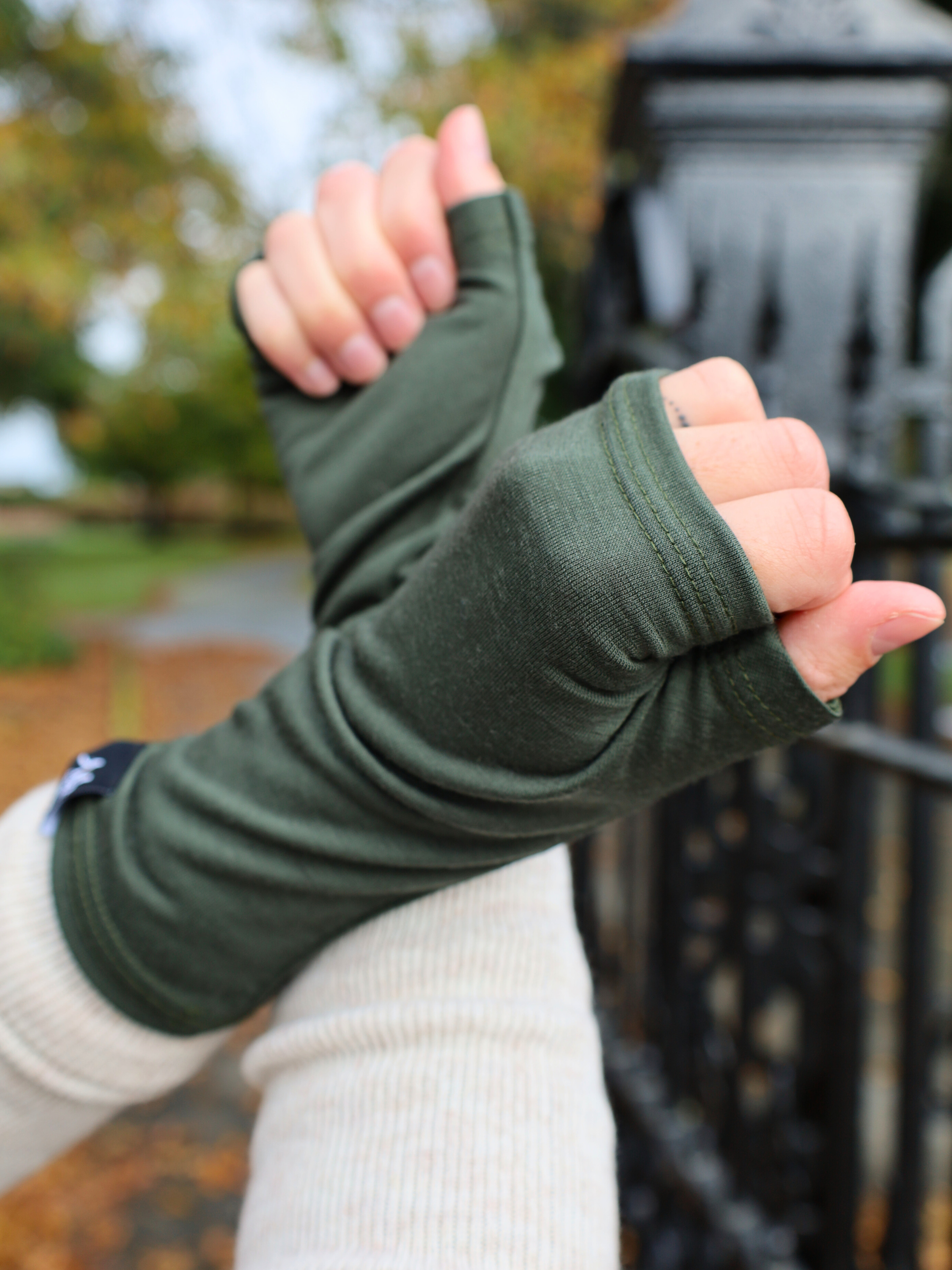 Jungle green merino handwarmers