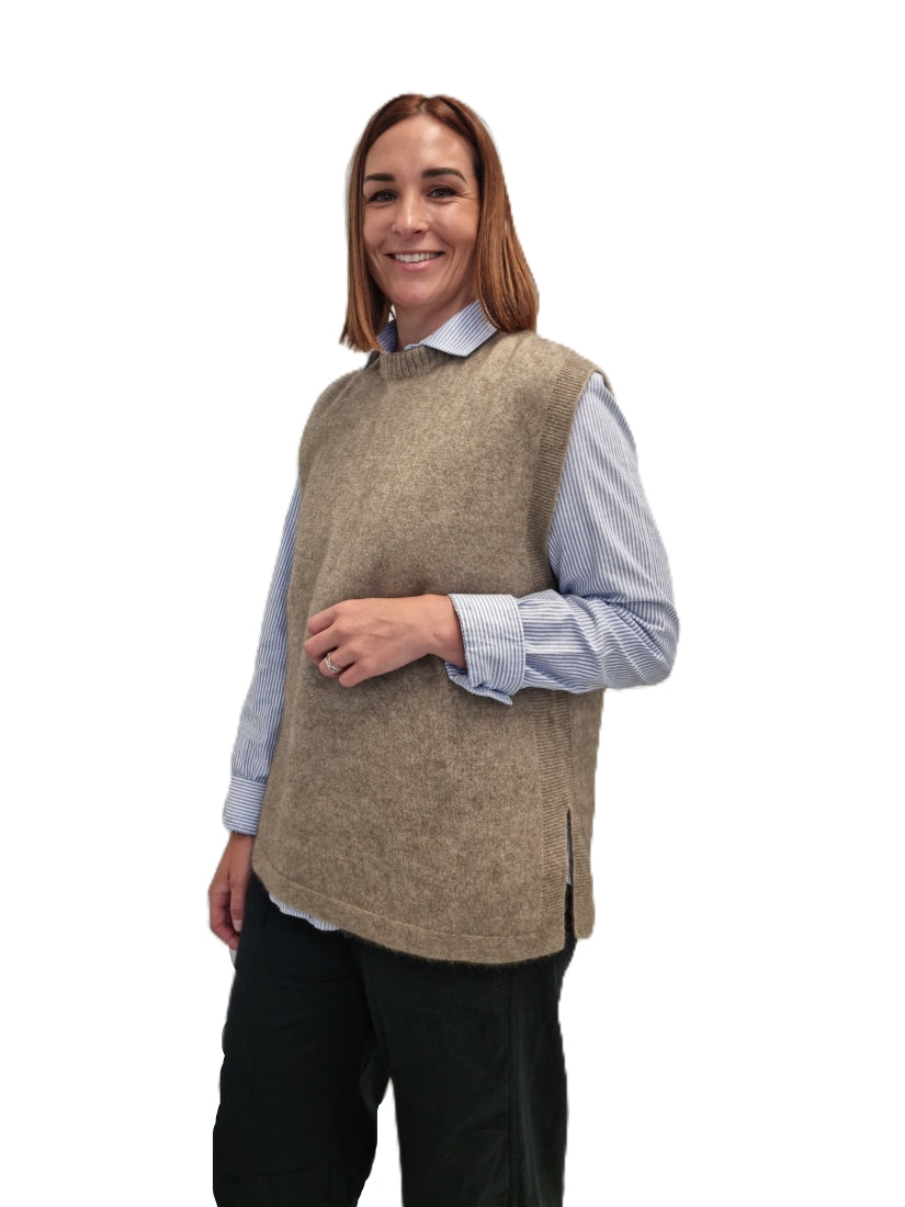 AOK Clothing Merino Possum Crew Neck Vest - oyster