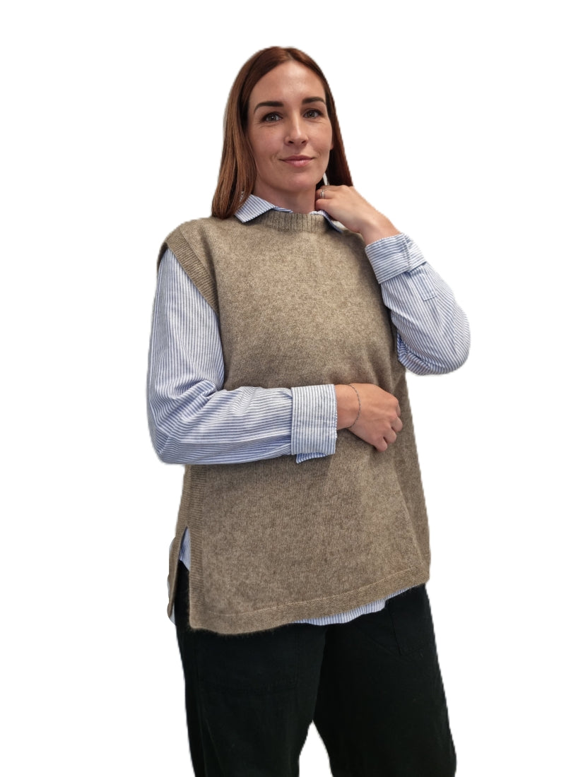 AOK Clothing Merino Possum Crew Neck Vest - oyster