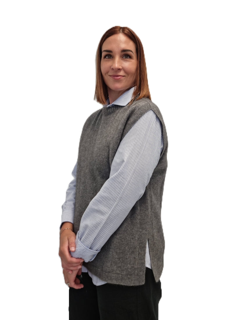 AOK Clothing Merino Possum Rib Neck Vest - Shale