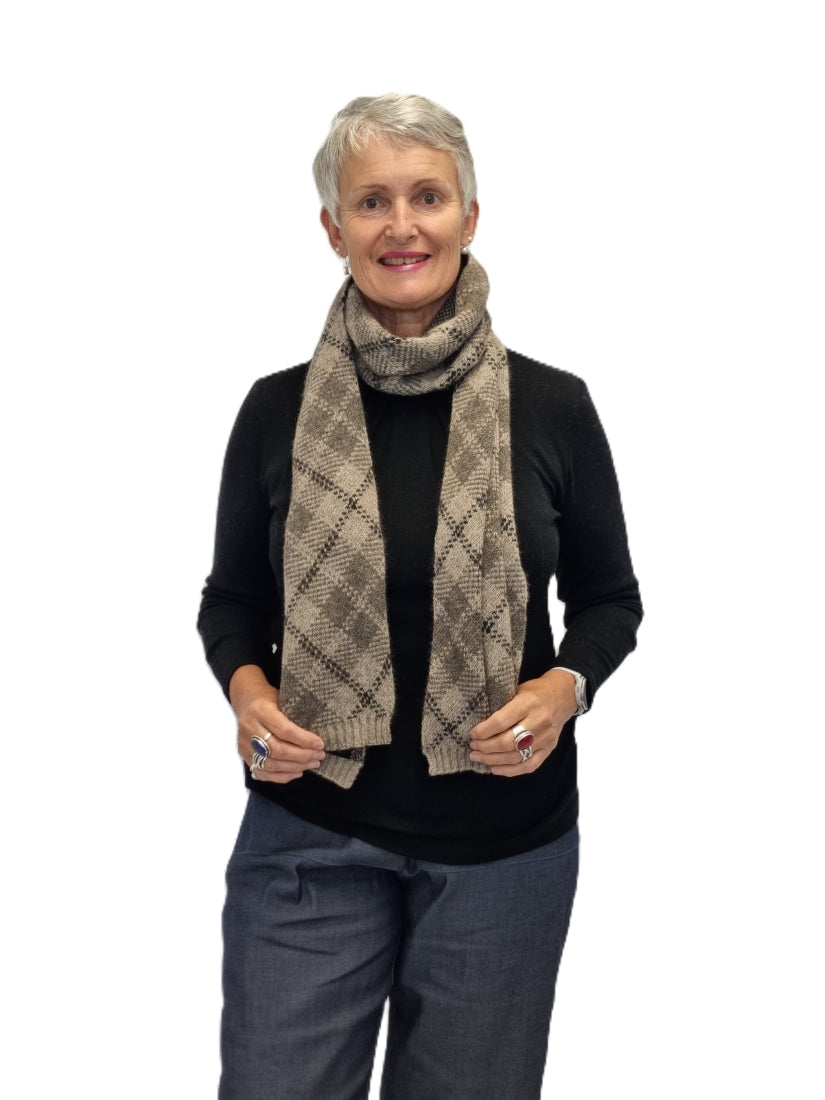 Merino Possum Tartan Scarf -Ash