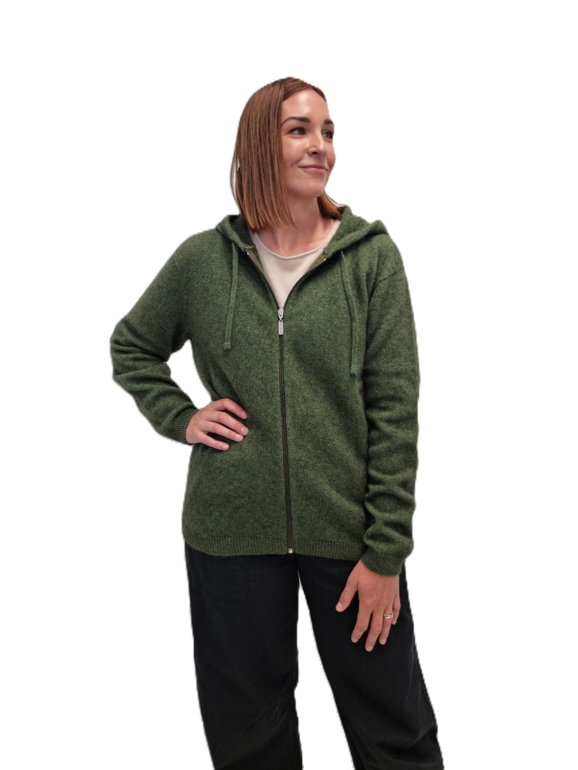 Merino Possum Zip Hoodie - Jungle green