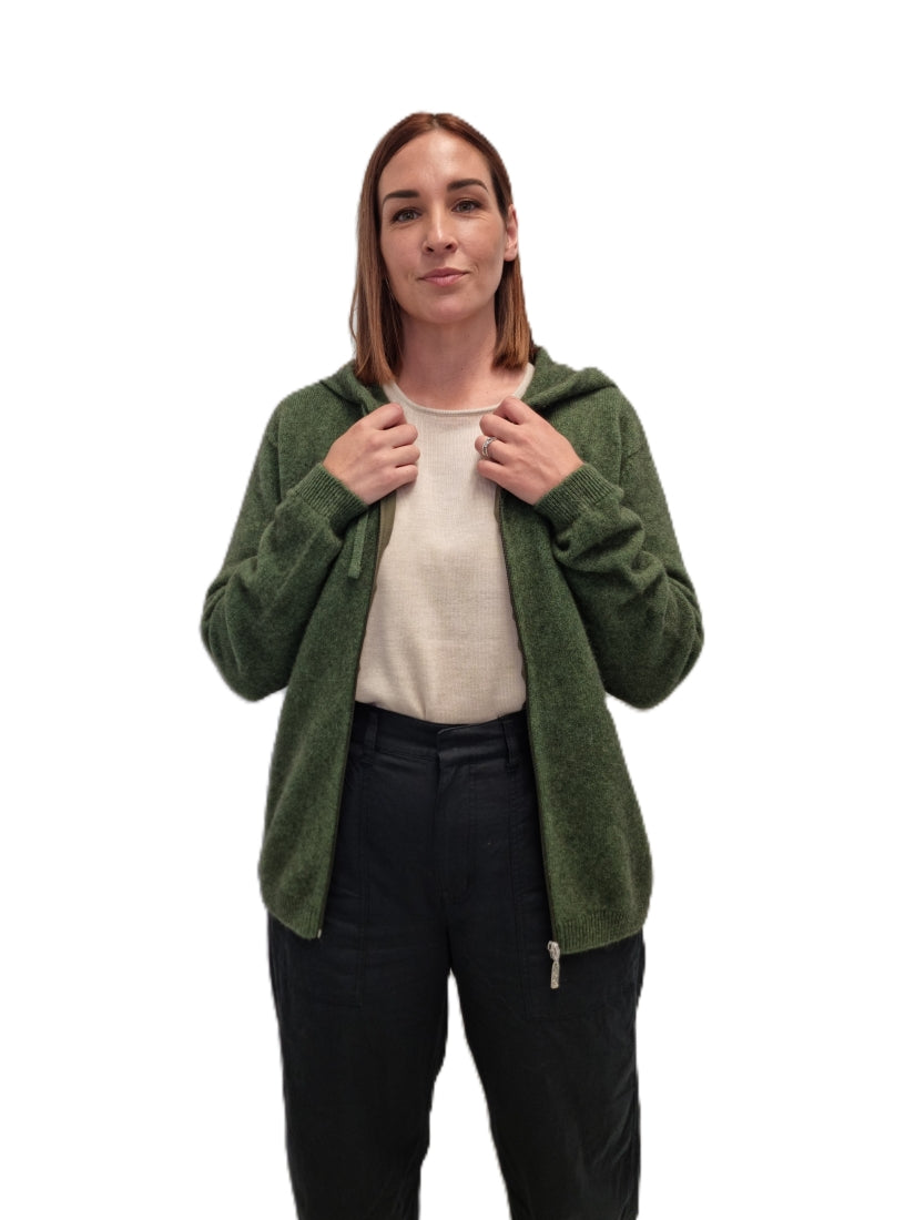 Merino Possum Zip Hoodie - Jungle green