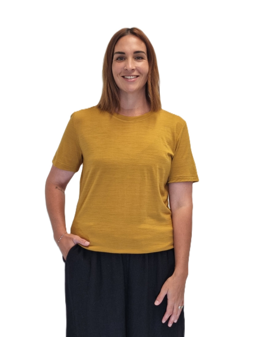 AOK clothing Merino tee Mustard Gold