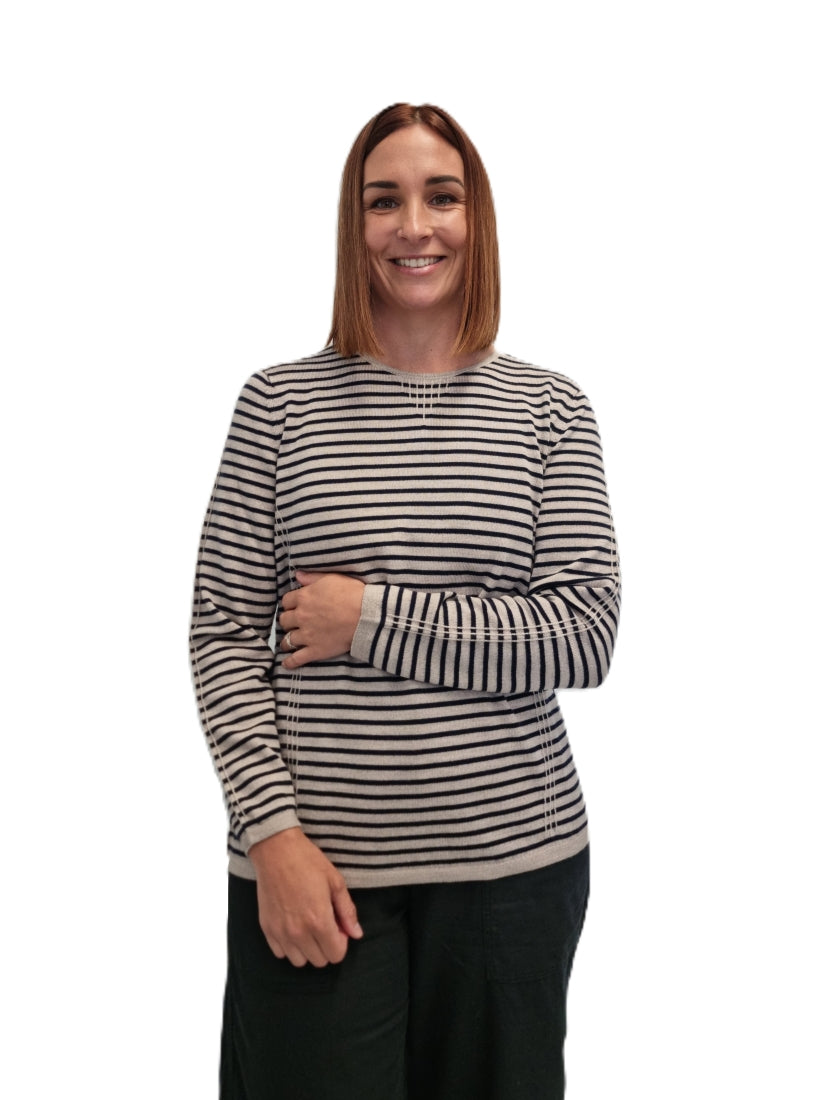 100% Extra Fine Super Soft Merino Tuck Stitch Stripe Jumper