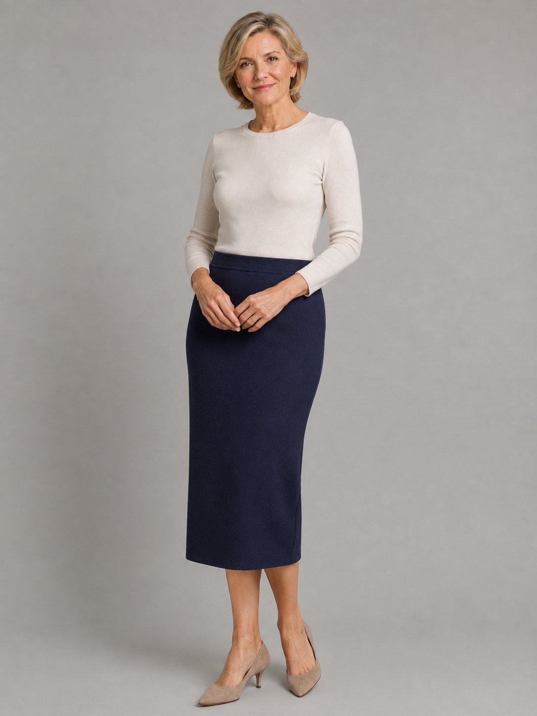Italian Lined Merino Skirt – Mid Calf navy