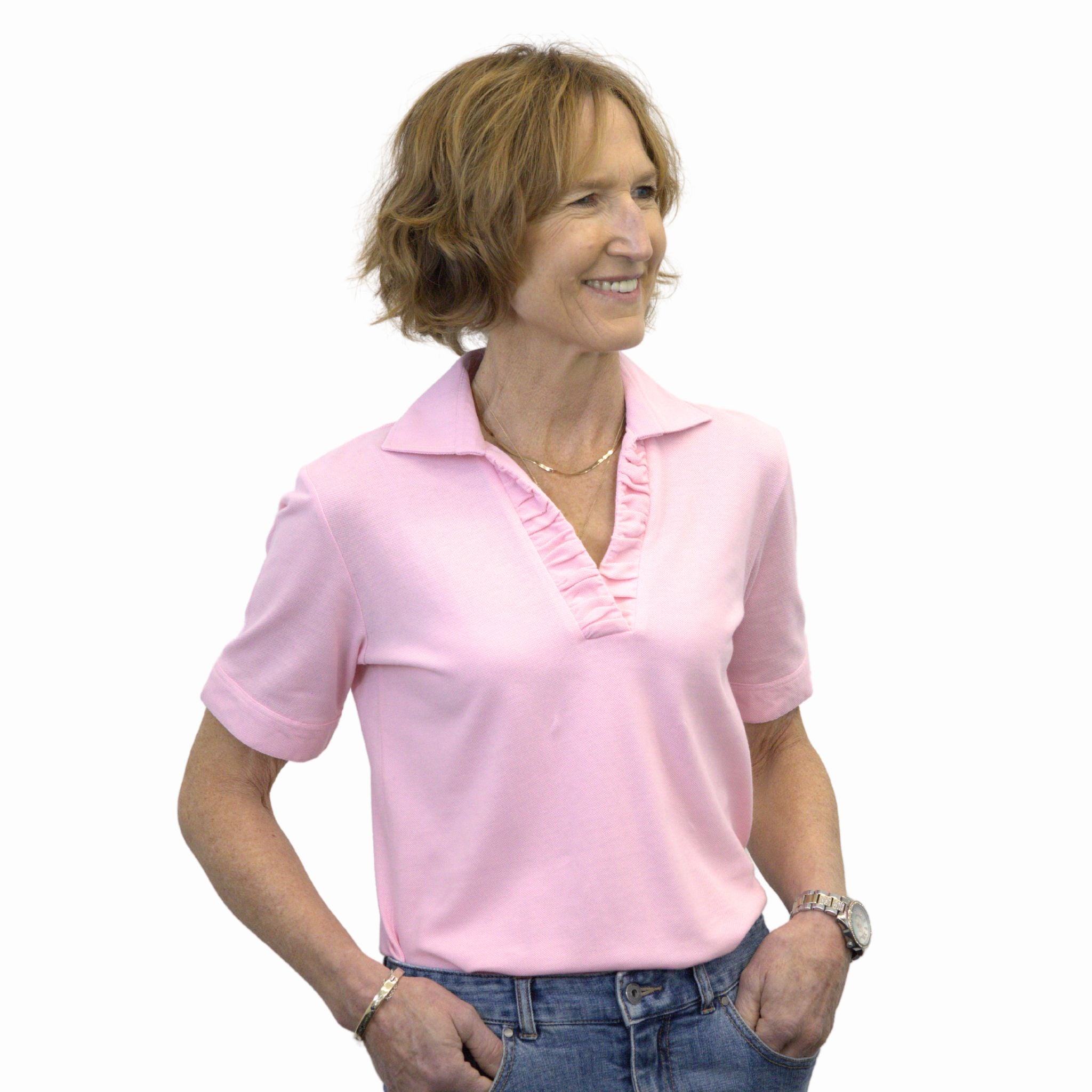 Rosa Pink Ruched Polo - Made in Italy - 100% Italian Cotton