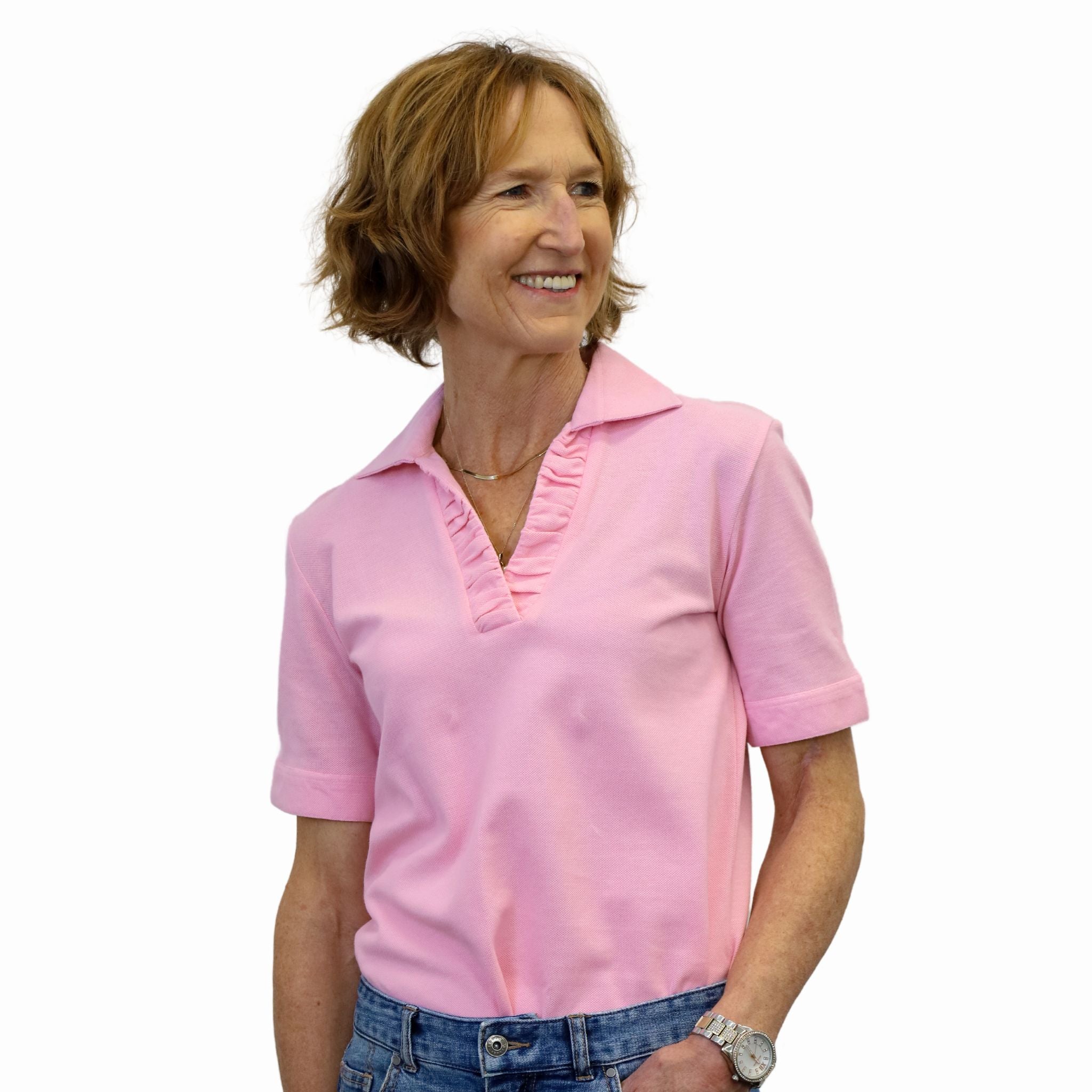 Rosa Pink Ruched Polo - Made in Italy - 100% Italian Cotton