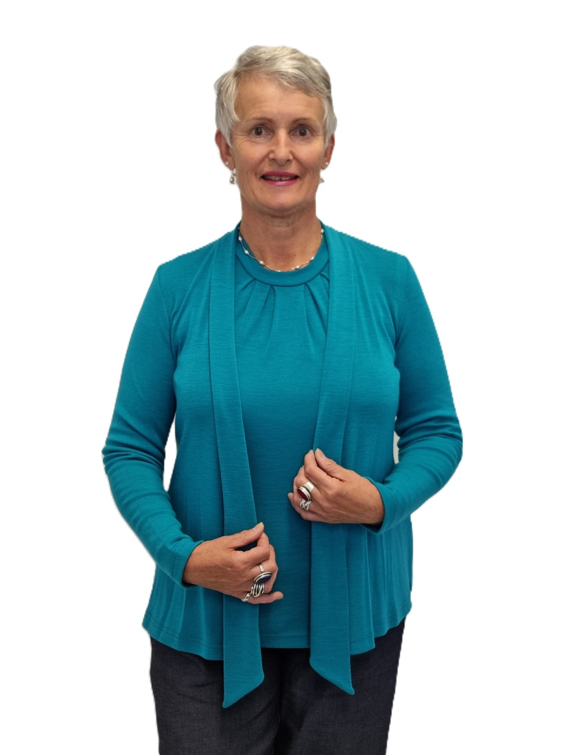 Pleat Neck Merino Crew Turtleneck Long Sleeve Top - seagrass