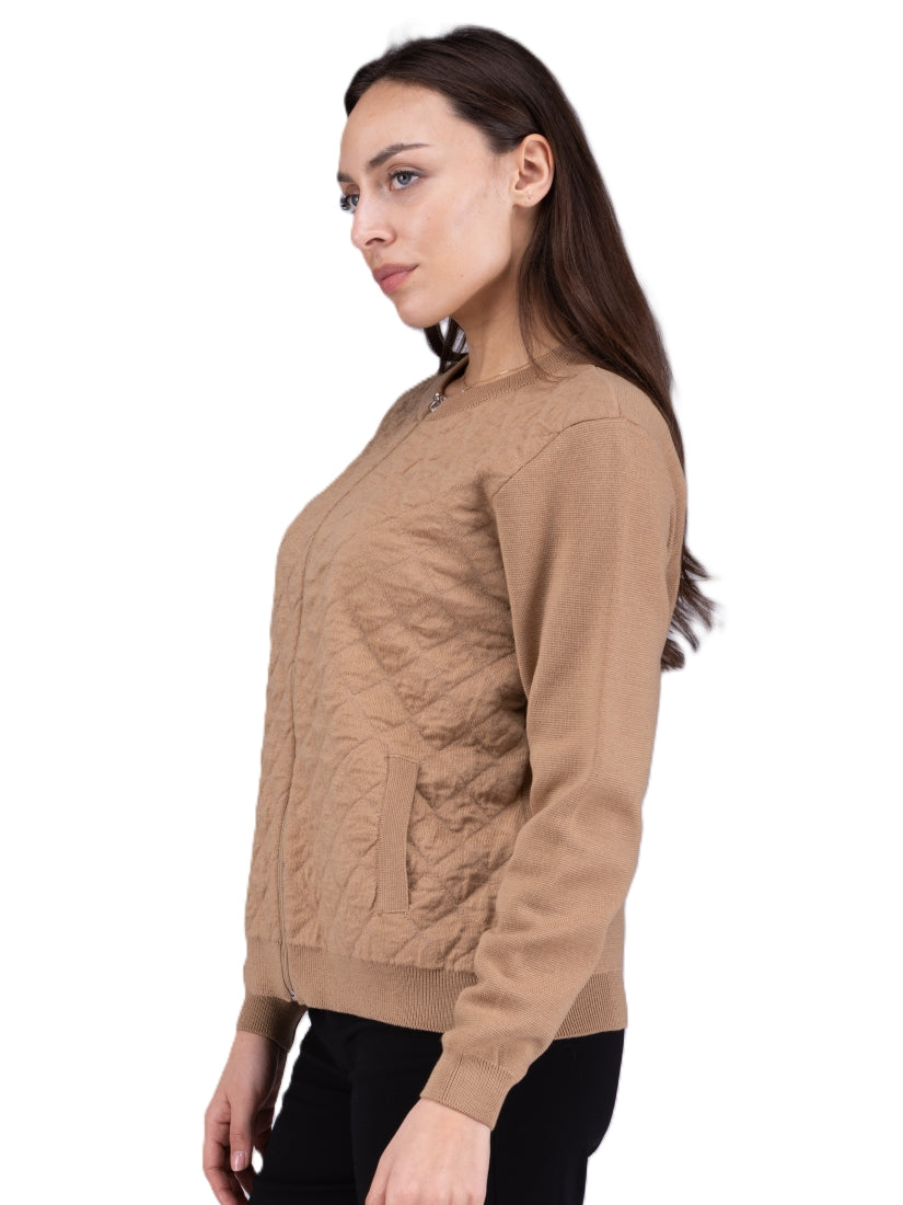 Quilted Merino Zip Jacket Camel
