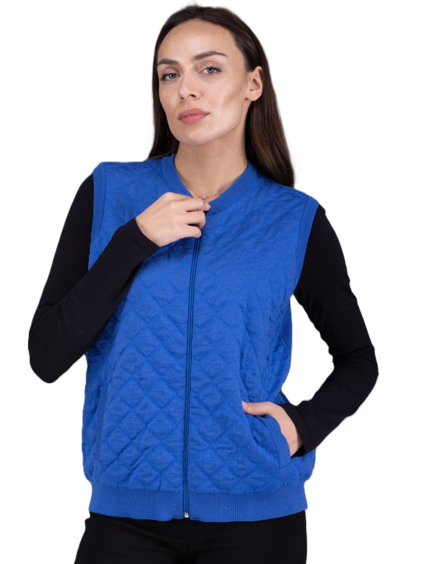 Quilted Merino Zip Sleeveless Vest