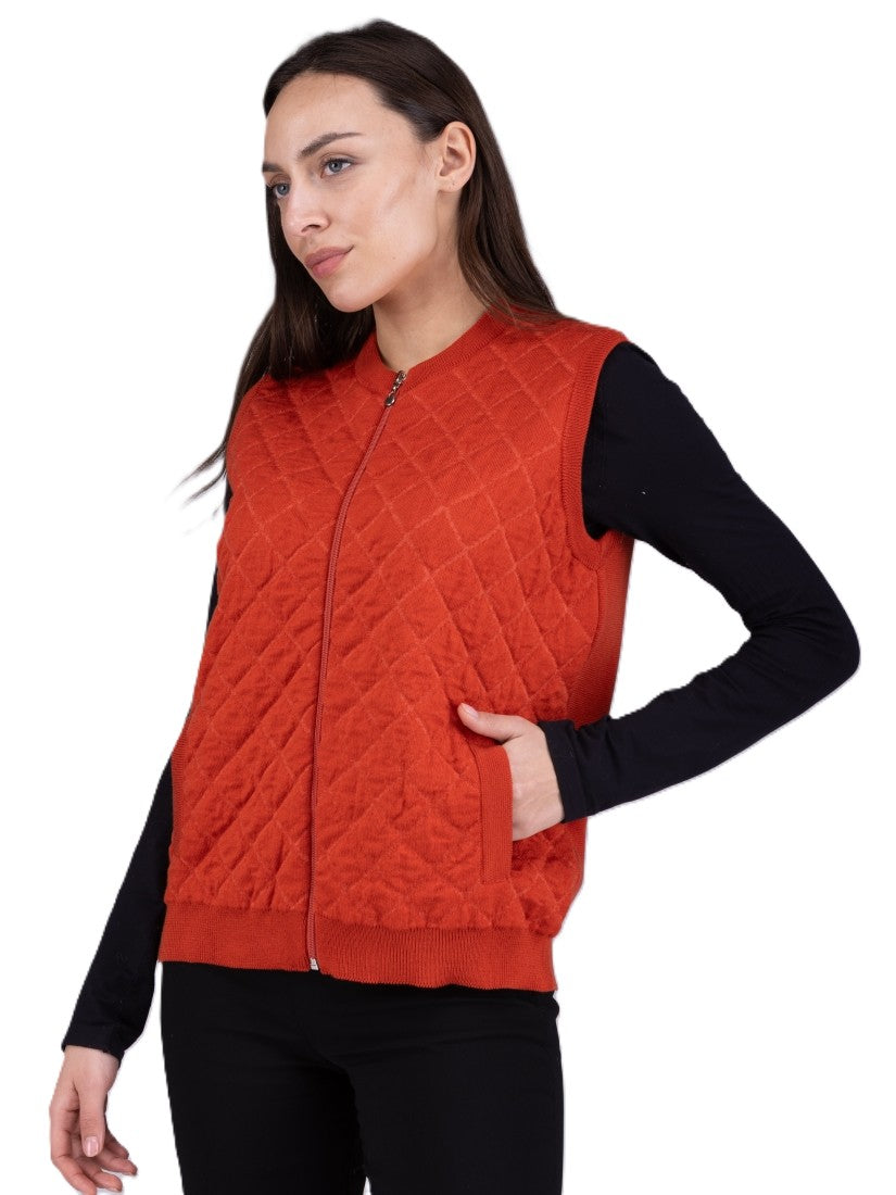 Quilted Merino Zip Sleeveless Vest