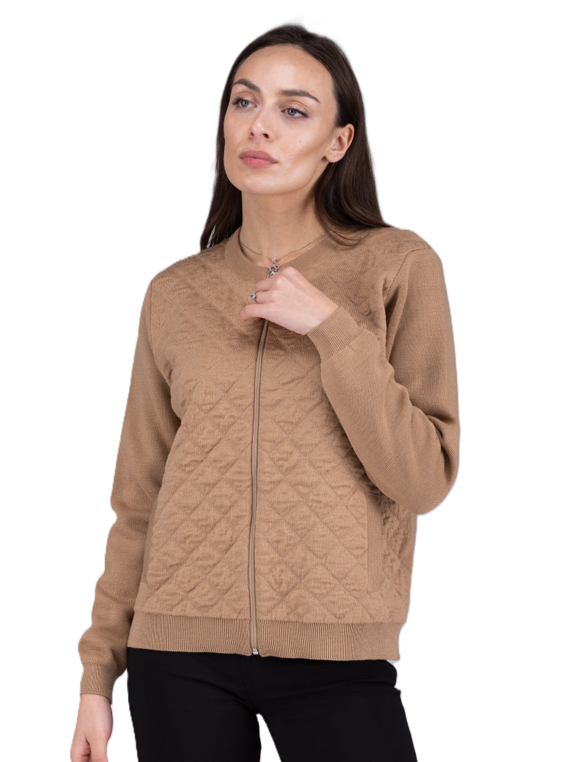 Quilted Merino Zip Jacket Camel