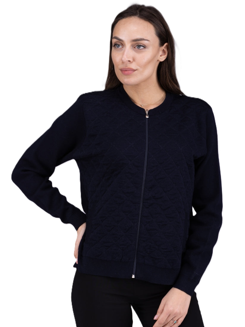 Quilted Merino Zip Jacket Dark Navy