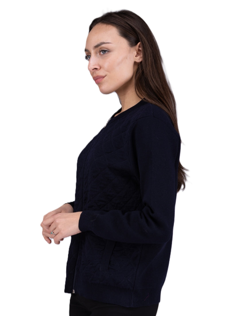 Quilted Merino Zip Jacket Dark Navy