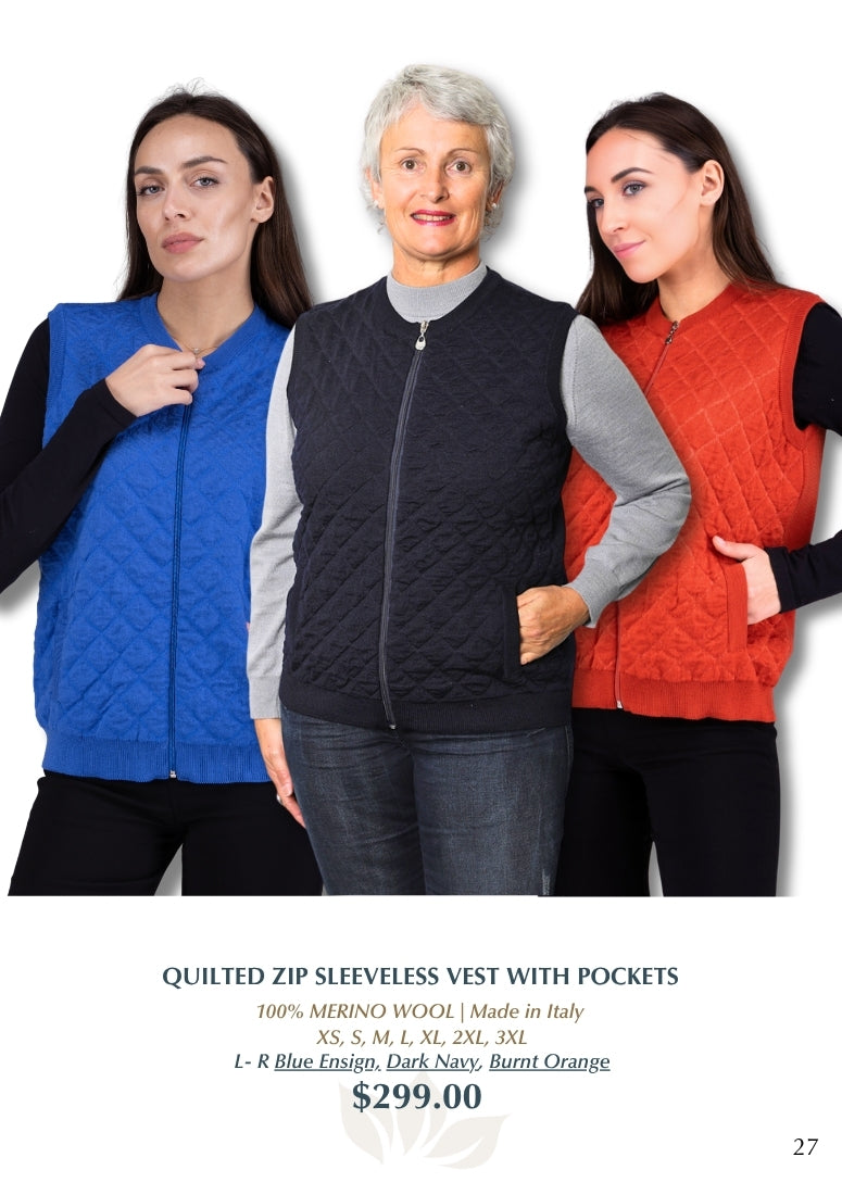 Quilted Merino Zip Sleeveless Vest