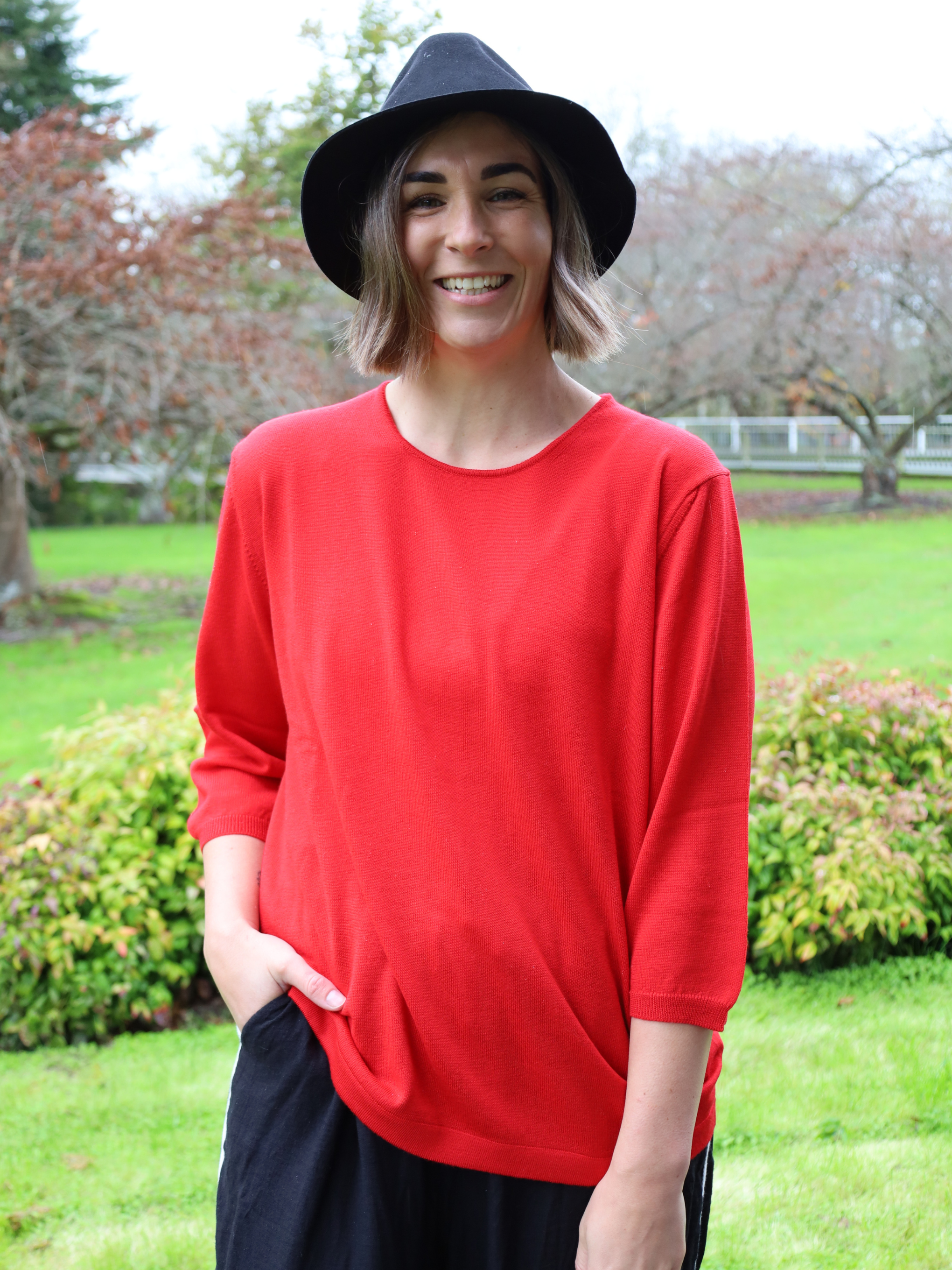 Red Three quater sleeve Merino 1