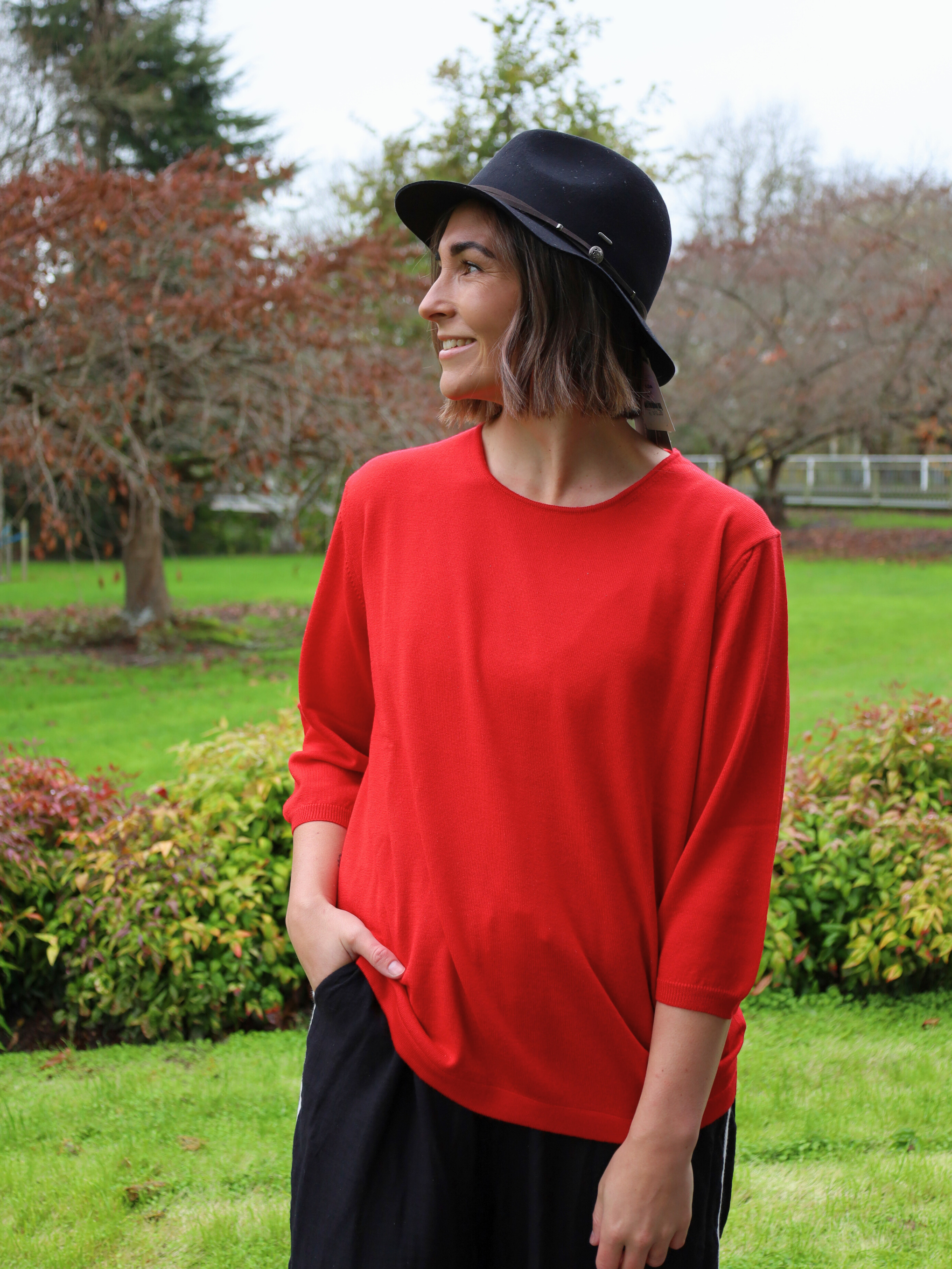 Red Three quater sleeve Merino 