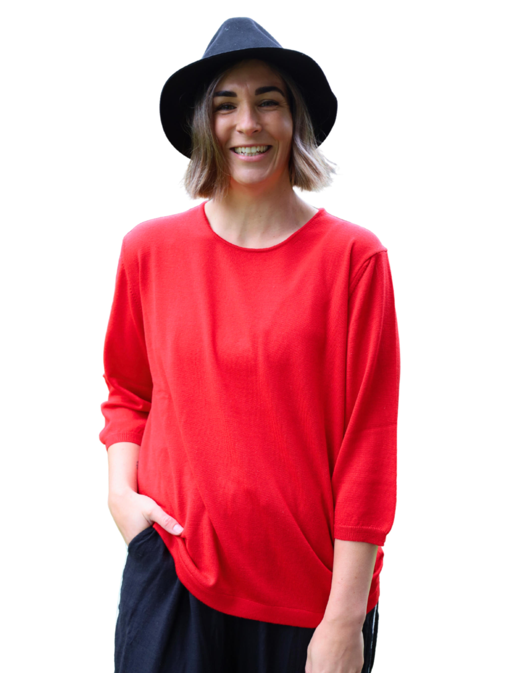 Red Three quater sleeve Merino 2