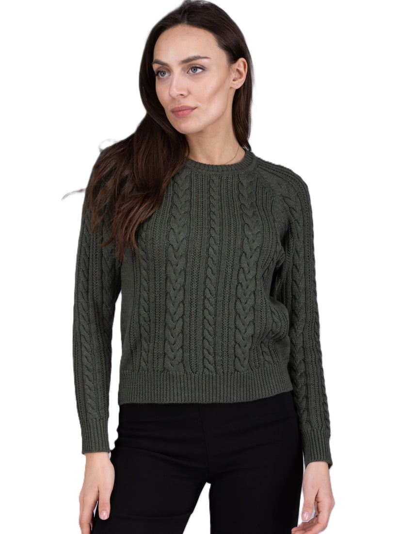 Merino wool Khaki Jumper with cable knit